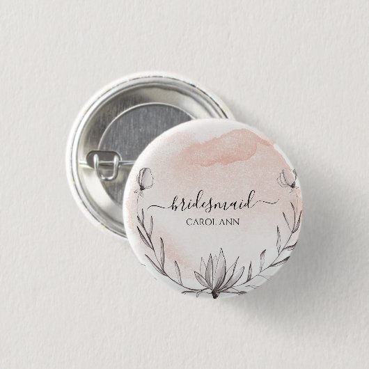 Blushing Peach Wassercolor Bridesaid Button (Vorne & Hinten)