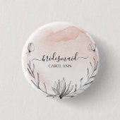 Blushing Peach Wassercolor Bridesaid Button (Vorderseite)