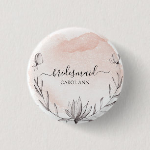 Blushing Peach Wassercolor Bridesaid Button