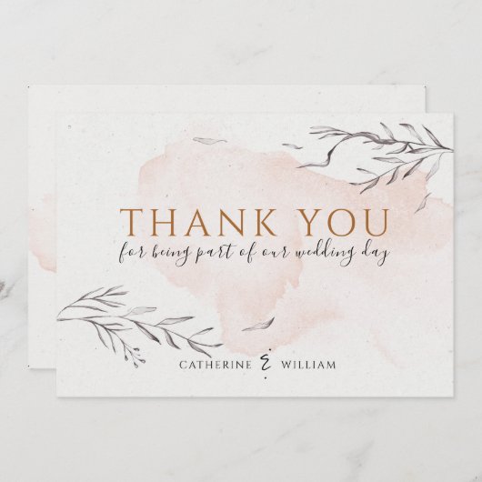 Blushing Peach Wassercolor Flat Danke Karte (Vorne/Hinten)