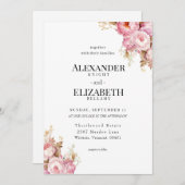 Blushing Peony Blooms Wedding Einladung (Vorne/Hinten)