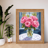 Blushing Peony Bouquet | Pink Flower Painting Poster