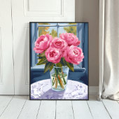 Blushing Peony Bouquet | Pink Flower Painting Poster