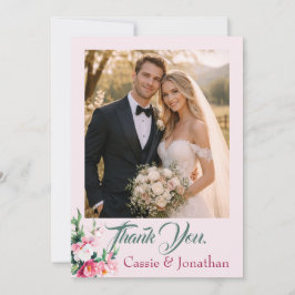 Blushing Peony Floral Photo Wedding Thank You Dankeskarte