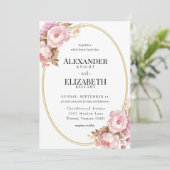 Blushing Peony of Gold Circle Wedding Einladung (Stehend Vorderseite)