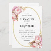 Blushing Peony of Gold Circle Wedding Einladung (Vorne/Hinten)