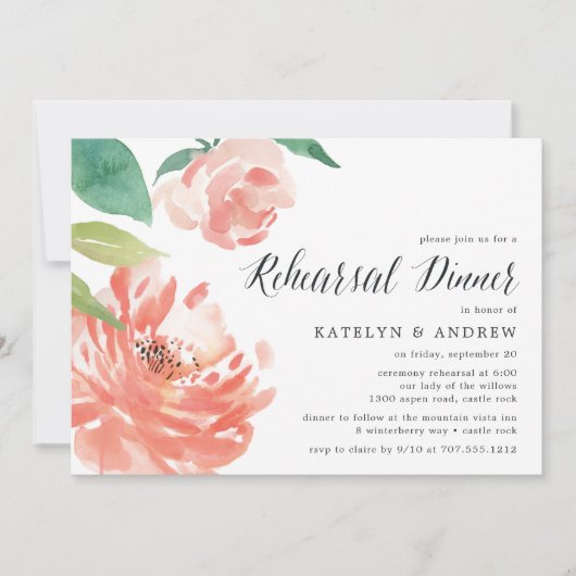 Blushing Peony | Probe - Abendessen Einladung (Vorderseite)