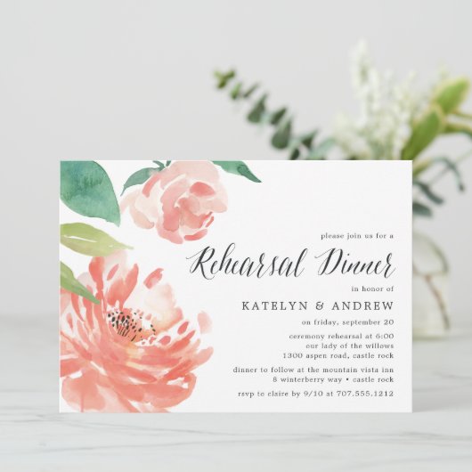 Blushing Peony | Probe - Abendessen Einladung (Stehend Vorderseite)