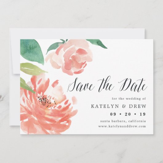 Blushing Peony Save the Date Card (Vorderseite)