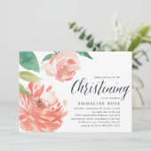 Blushing Peony | Watercolor Floral Christening Einladung (Stehend Vorderseite)