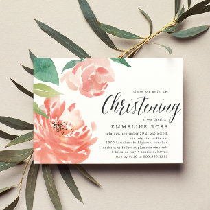 Blushing Peony Watercolor Floral Christening Einladung