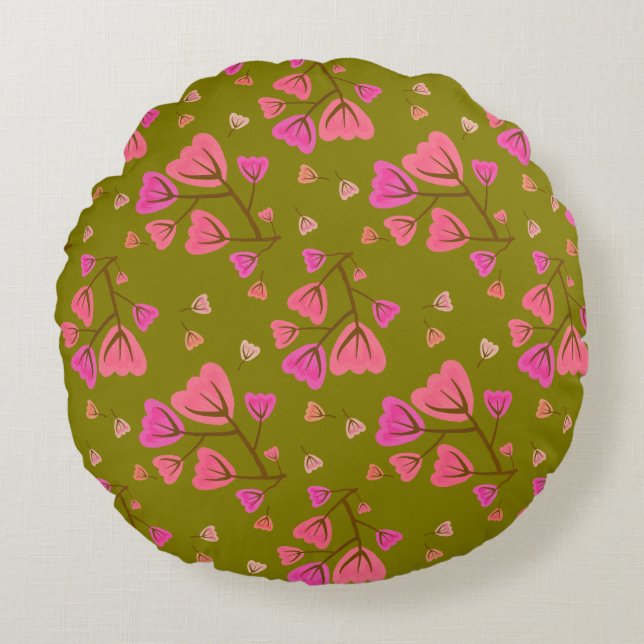 Blushing Petals Round Accent Pillow Rundes Kissen (Vorderseite)