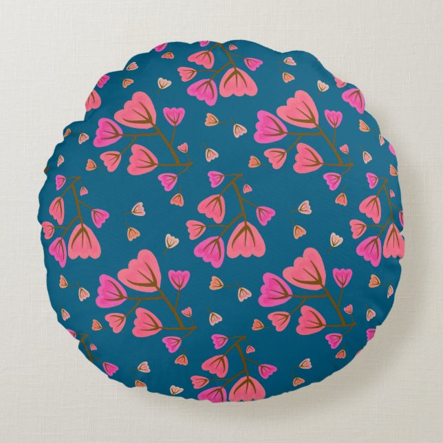 Blushing Petals Round Accent Pillow Rundes Kissen (Vorderseite)