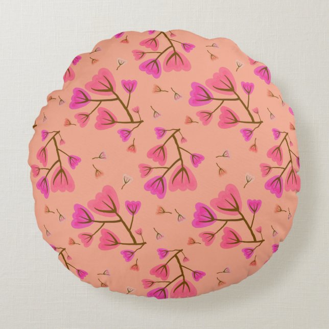 Blushing Petals Round Accent Pillow Rundes Kissen (Vorderseite)