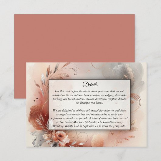 Blushing Petals und Silver Wirbel Hochzeit Begleitkarte (Vorne/Hinten)