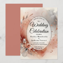 Blushing Petals und Silver Wirbel Hochzeit Einladung