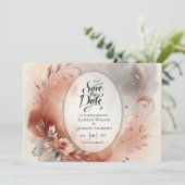 Blushing Petals und Silver Wirbel Hochzeit Save The Date (Stehend Vorderseite)