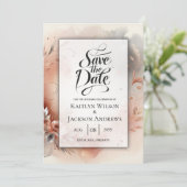 Blushing Petals und Silver Wirbel Hochzeit Save The Date (Stehend Vorderseite)
