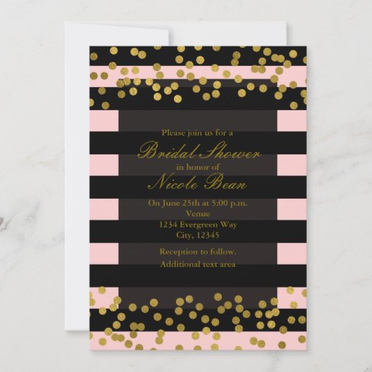 Blushing Pink & Black Stripes Gold Imitate Foil Do Einladung (Vorderseite)