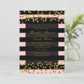 Blushing Pink & Black Stripes Gold Imitate Foil Do Einladung (Stehend Vorderseite)