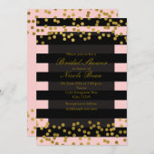 Blushing Pink & Black Stripes Gold Imitate Foil Do Einladung (Vorne/Hinten)