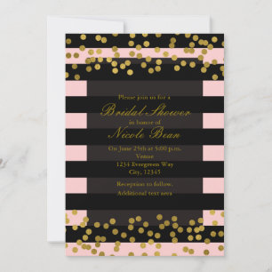 Blushing Pink & Black Stripes Gold Imitate Foil Do Einladung