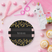 Blushing Pink & Black Stripes Gold Imitate Foil Do Pappteller (Party)