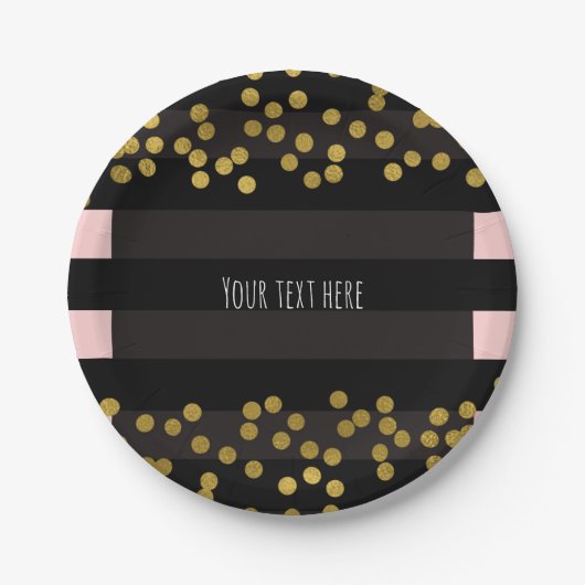 Blushing Pink & Black Stripes Gold Imitate Foil Do Pappteller (Vorderseite)
