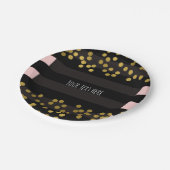Blushing Pink & Black Stripes Gold Imitate Foil Do Pappteller (Schrägansicht)
