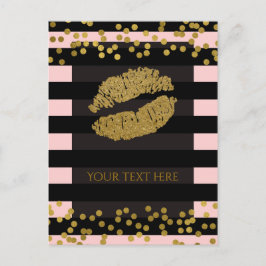 Blushing Pink & Black Stripes Gold Imitate Foil Do Postkarte