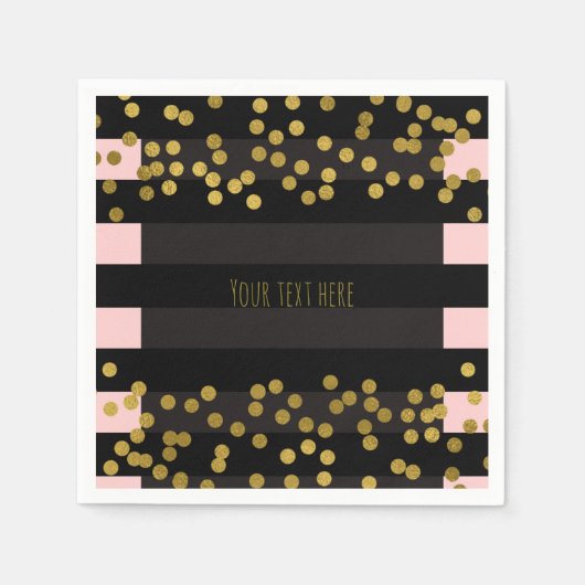 Blushing Pink & Black Stripes Gold Imitate Foil Do Serviette (Vorderseite)