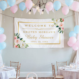 Blushing Pink Floral Gold Frame Baby Dusche Banner