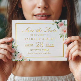 Blushing Pink Floral Gold Rahmen Wedding Save The Date