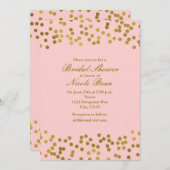 Blushing Pink & Gold Imitate Foil Confetti Dots Einladung (Vorne/Hinten)