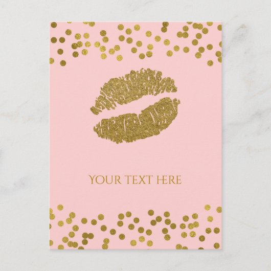 Blushing Pink & Gold Imitate Foil Confetti Dots Postkarte (Vorderseite)