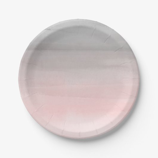 Blushing Pink Gray Moderne Wasserfarbe Ombre Chic Pappteller (Vorderseite)