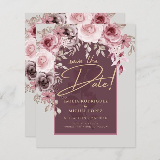 Blushing Pink Maroon Floral Hochzeit SPEICHERN DAS (Vorne/Hinten)