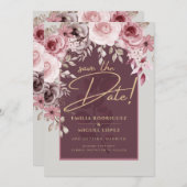 Blushing Pink Maroon Floral Hochzeit SPEICHERN DAS Einladung (Vorne/Hinten)