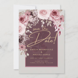 Blushing Pink Maroon Floral Hochzeit SPEICHERN DAS Einladung