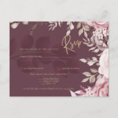 Blushing Pink Maroon Floral Wedding RSVP Postkarte (Vorderseite)