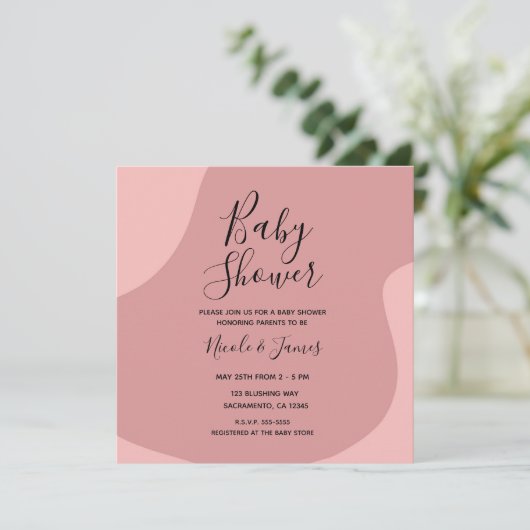 Blushing Pink Mauve Moderne Minimal Babydusche Einladung (Stehend Vorderseite)