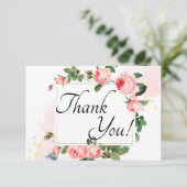 Blushing Pink Rose Floral Dankeskarte (Stehend Vorderseite)