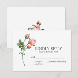 Blushing Pink Rose Floral Elegante Hochzeit RSVP Karte