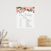 Blushing Pink Rose Floral Wedding Plan Poster (Küche)