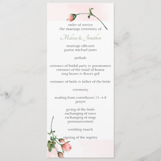 Blushing Pink Rose Floral Wedding Program Programm (Vorderseite)