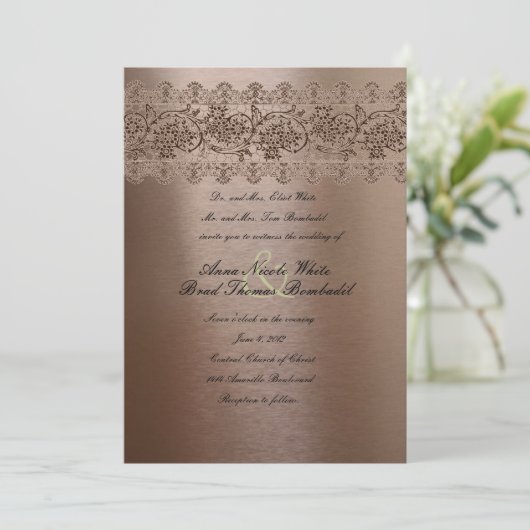 Blushing Pink Vintag Lace Hochzeitseinladung Einladung (Stehend Vorderseite)