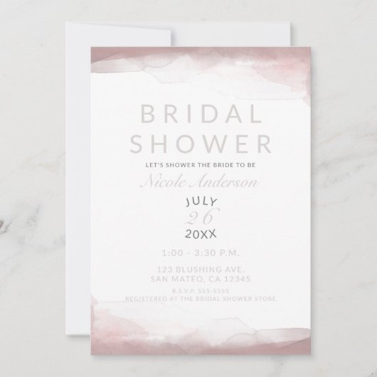 Blushing Pink Watercolor Modernes Chic Brautparty Einladung (Vorderseite)