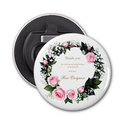 Blushing Romance: Pink Rose Brautparty Vielen Dank Flaschenöffner (Vorderseite)