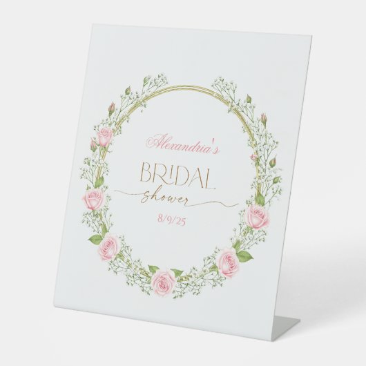 Blushing Romance: Pink Roses & Baby’s Breathe Sockelschild (Vorderseite)