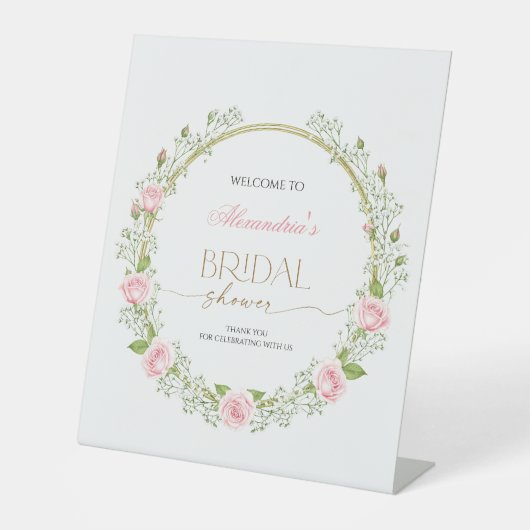 Blushing Romance: Pink Roses & Baby’s Breathe Sockelschild (Vorderseite)